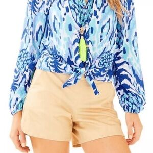 Lilly Pulitzer Gold  Shimmery Resortwear Cotton Shorts Women’s Size 10